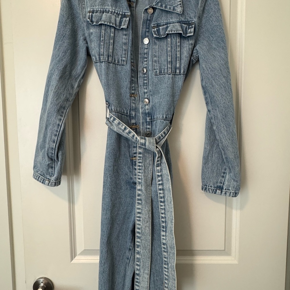 Denim Long Sleeve Belted Dress